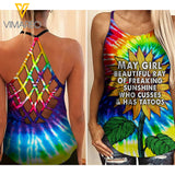 May girl beautyful ray of freaking sunshune Criss-Cross Open Back Camisole Tank Top Legging