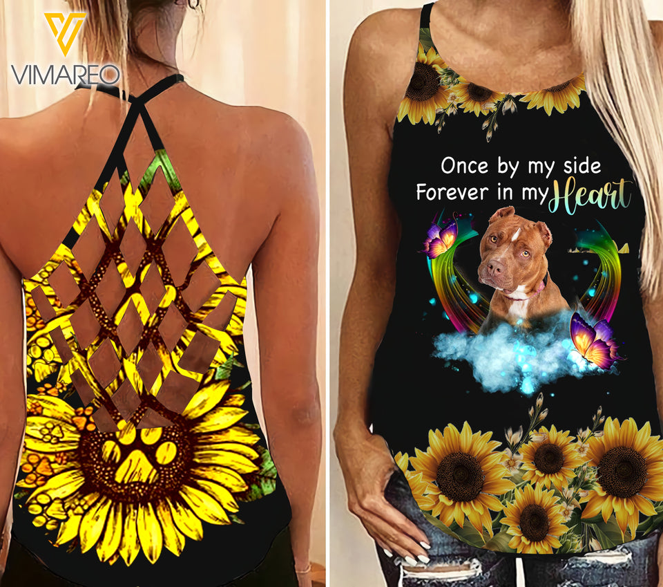 PHN PITBULL DOG Criss-Cross Open Back Camisole Tank Top Legging MAR-MD11