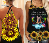 PHN German Shepherd Dog Criss-Cross Open Back Camisole Tank Top Legging MAR-MD13