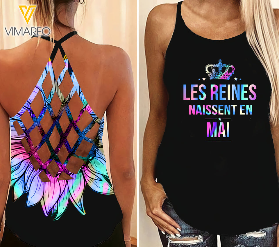 PHN May Girl Criss-Cross Open Back Camisole Tank Top Legging MAR-MQ25