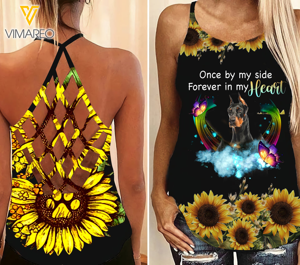 PHN DOBERMAN DOG Criss-Cross Open Back Camisole Tank Top Legging MAR-MD11