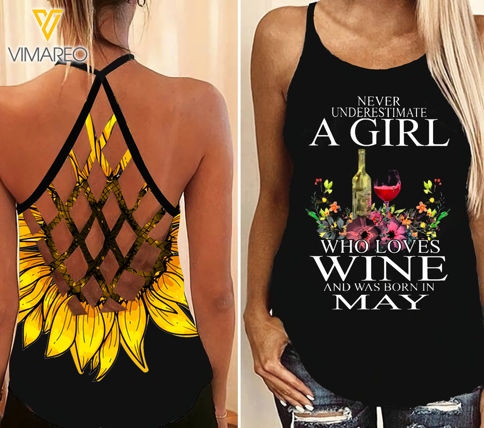PHN May Girl Criss-Cross Open Back Camisole Tank Top Legging MAR-MQ26