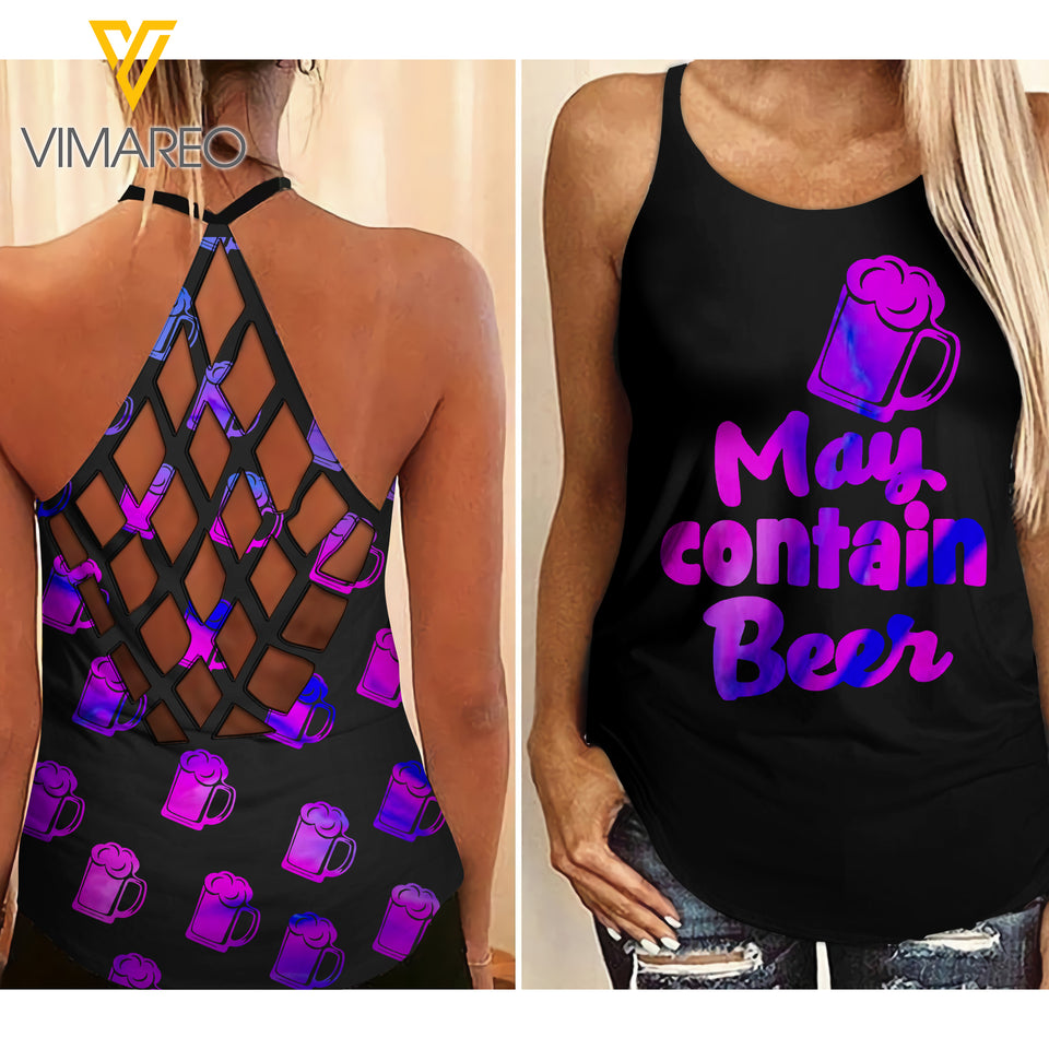 MAY CONTAIN BEER CRISS-CROSS TANK TOP 1