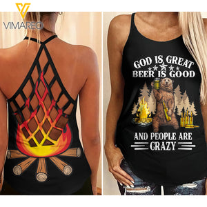 Camping girl Criss-Cross Open Back Camisole Tank Top 2604NGBD