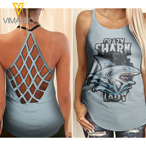 Shark lady girl Criss-Cross Open Back Camisole Tank Top 1407D