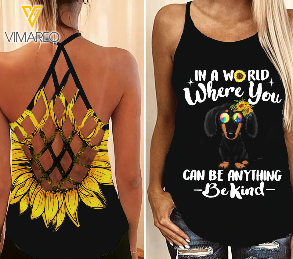 Dachshund hippie CRISS-CROSS OPEN BACK CAMISOLE TANK TOP