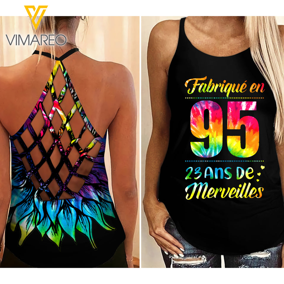 Fabriqué en 95 23 Ans De Merveilles Criss-Cross Open Back Camisole Tank Top APR-MD06