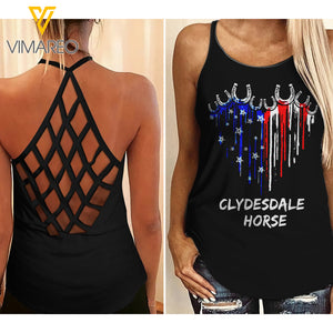 Horse Clydesdale girl Criss-Cross Open Back Camisole Tank Top 3006D