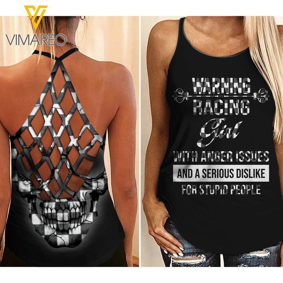 Racing girl Criss-Cross Open Back Camisole Tank Top Legging