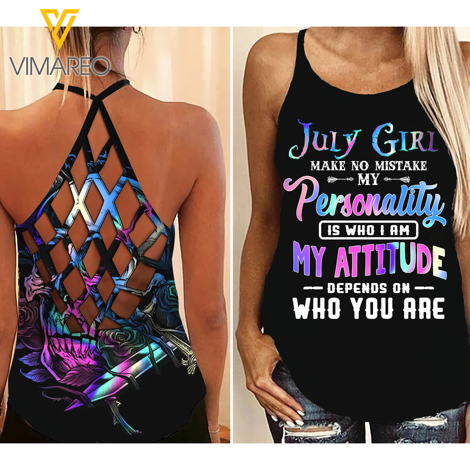 July Girl - My attitude depends on who you are Criss-Cross Open Back Camisole Tank Top VMYY