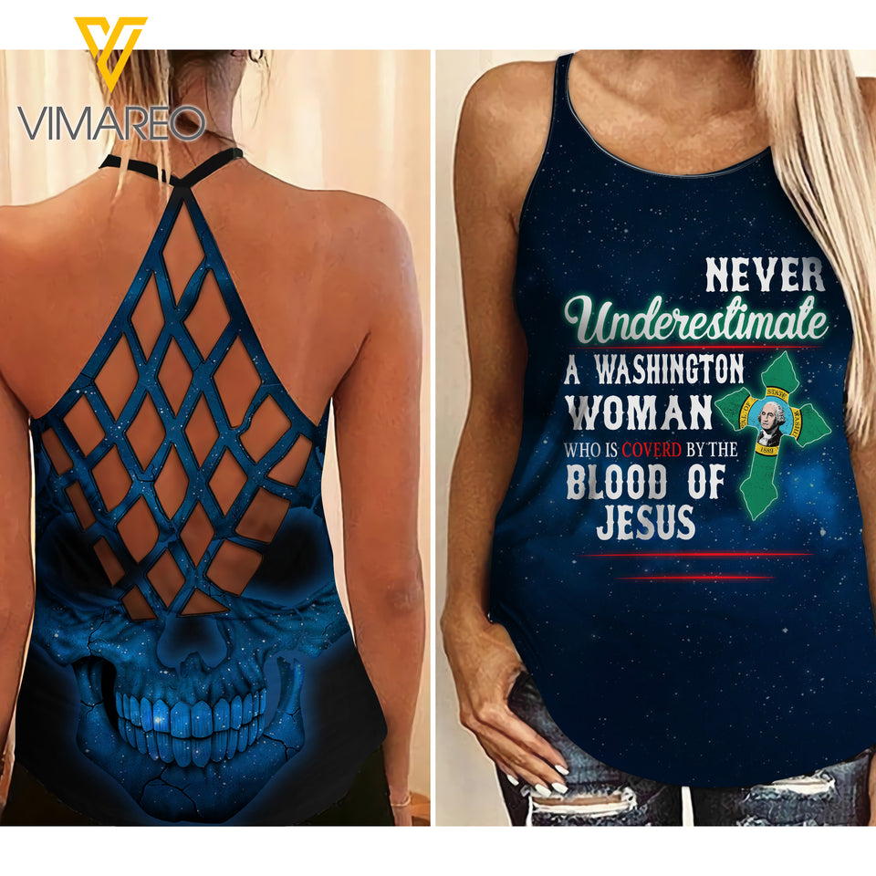 PHN Washington Girl Criss-Cross Open Back Camisole Tank Top Legging MAR-MD30