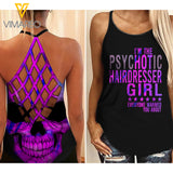 HAIRDRESSER GIRL CRISS-CROSS OPEN BACK CAMISOLE TANK TOP SKULL
