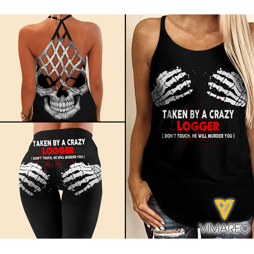 Taken by a crazy Logger Criss-Cross Open Back Camisole Tank Top Legging