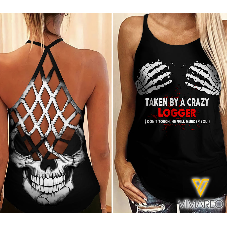 Taken by a crazy Logger Criss-Cross Open Back Camisole Tank Top Legging