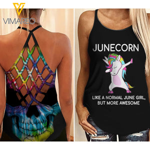 Unicorn June girl Criss-Cross Open Back Camisole Tank Top  ZD2803