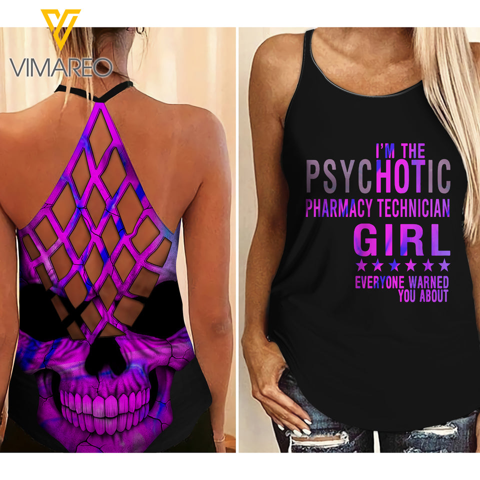 PHARMACY TECHNICIAN GIRL CRISS-CROSS OPEN BACK CAMISOLE TANK TOP SKULL