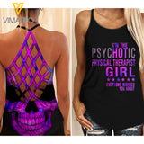 PHYSICAL THERAPIST GIRL CRISS-CROSS OPEN BACK CAMISOLE TANK TOP SKULL