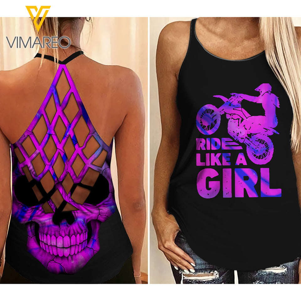 MOTOCROSS GIRL CRISS-CROSS TANK TOP SKULL