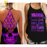 TATOOED GIRL Criss-Cross Open Back Camisole Tank Top LOVE dogs