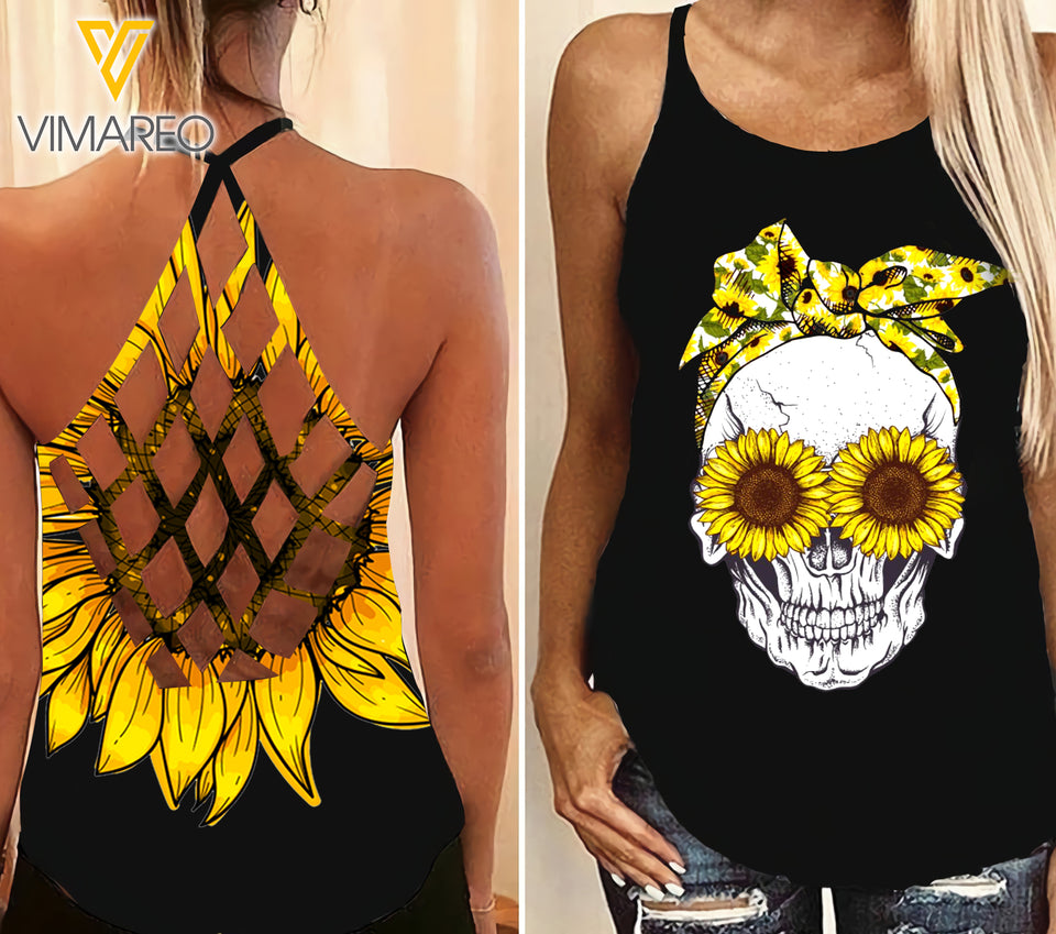 sunflower SKULL GIRL Criss-Cross Open Back Camisole Tank Top TMTL