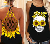 sunflower SKULL GIRL Criss-Cross Open Back Camisole Tank Top TMTL
