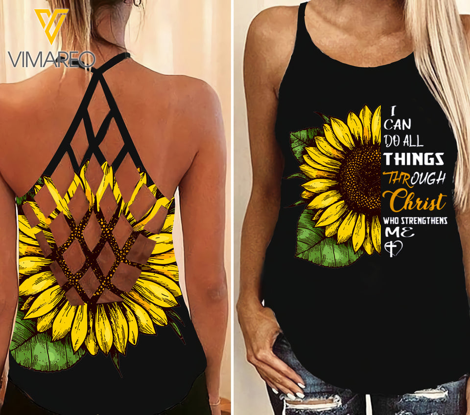 Christ sunflower girl Criss-Cross Open Back Camisole Tank Top 2306D