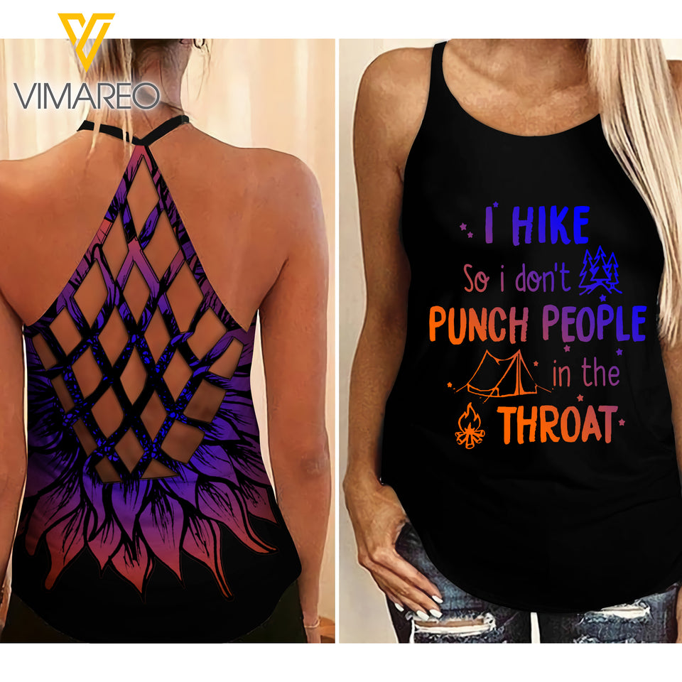 HIKING SO I DON'T PUNCH PEOPLE CRISS-CROSS OPEN BACK CAMISOLE TANK TOP