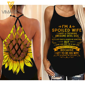 Spoiled wife-Devil dog Criss-Cross Open Back Camisole Tank Top