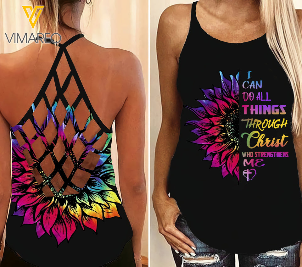 Christ sunflower girl Criss-Cross Open Back Camisole Tank Top 2306D