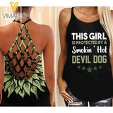Protected by a smokin hot Devil Dog Criss-Cross Open Back Camisole Tank Top