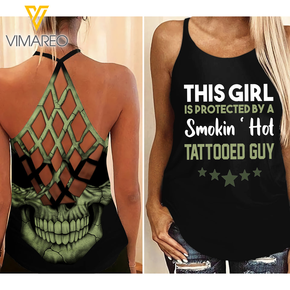 Protected by a smokin hot Tattooed Guy Criss-Cross Open Back Camisole Tank Top