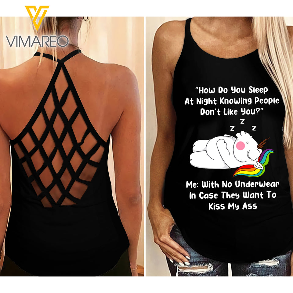 UNICORN Girl Criss-Cross Open Back Camisole Tank Top 1406D