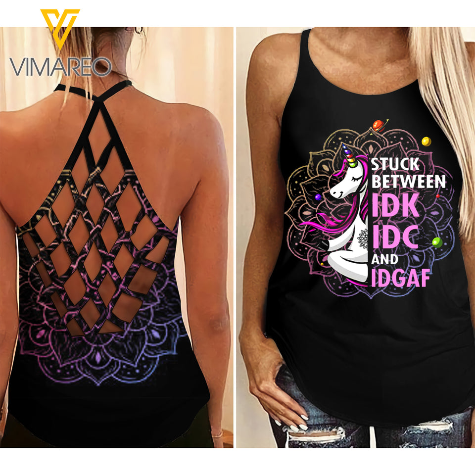 Unicorn girl Criss-Cross Open Back Camisole Tank Top 2906D
