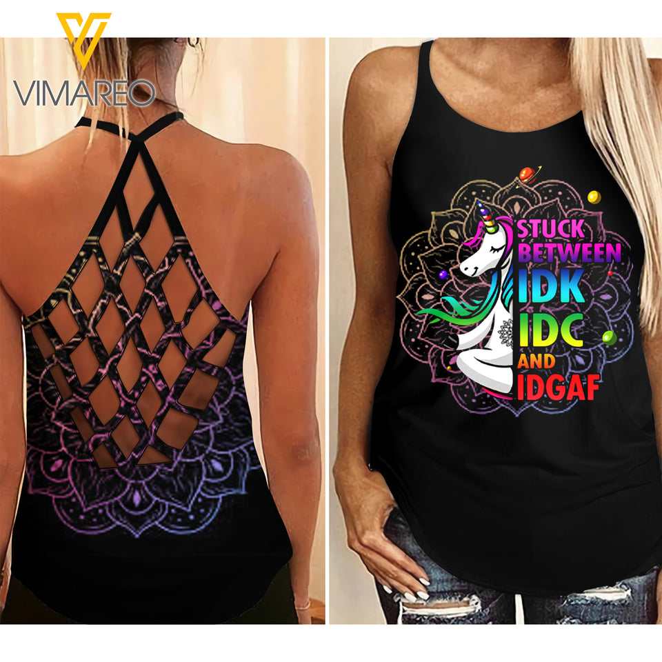 Unicorn girl Criss-Cross Open Back Camisole Tank Top 2906D