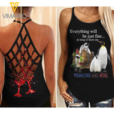 Penguins And Wine Criss-Cross Open Back Camisole Tank Top