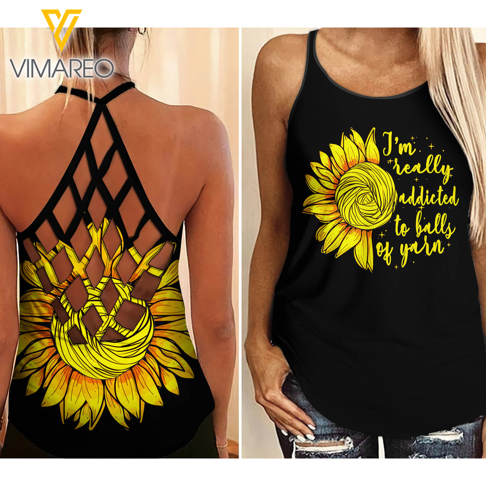 BALLS OF YARN ADDICTED CRISS-CROSS TANK TOP