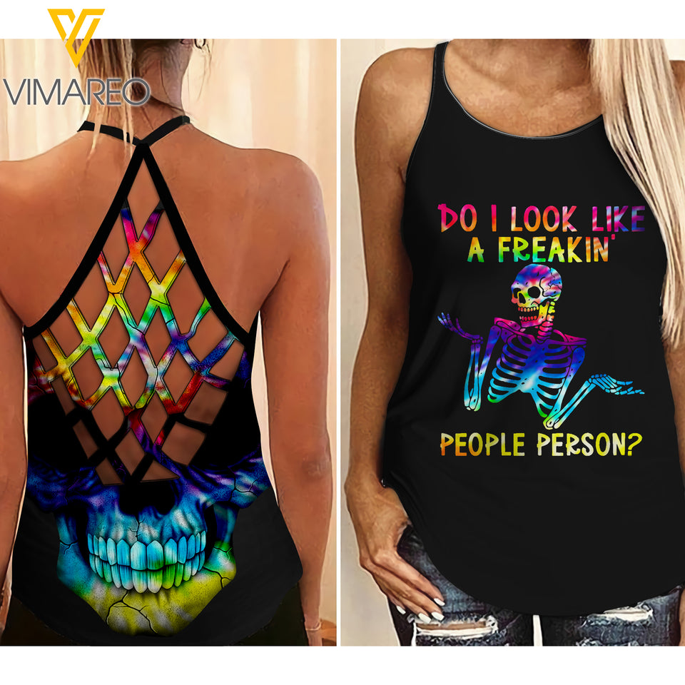 Skull girl Criss-Cross Open Back Camisole Tank Top 0504NGBMQ