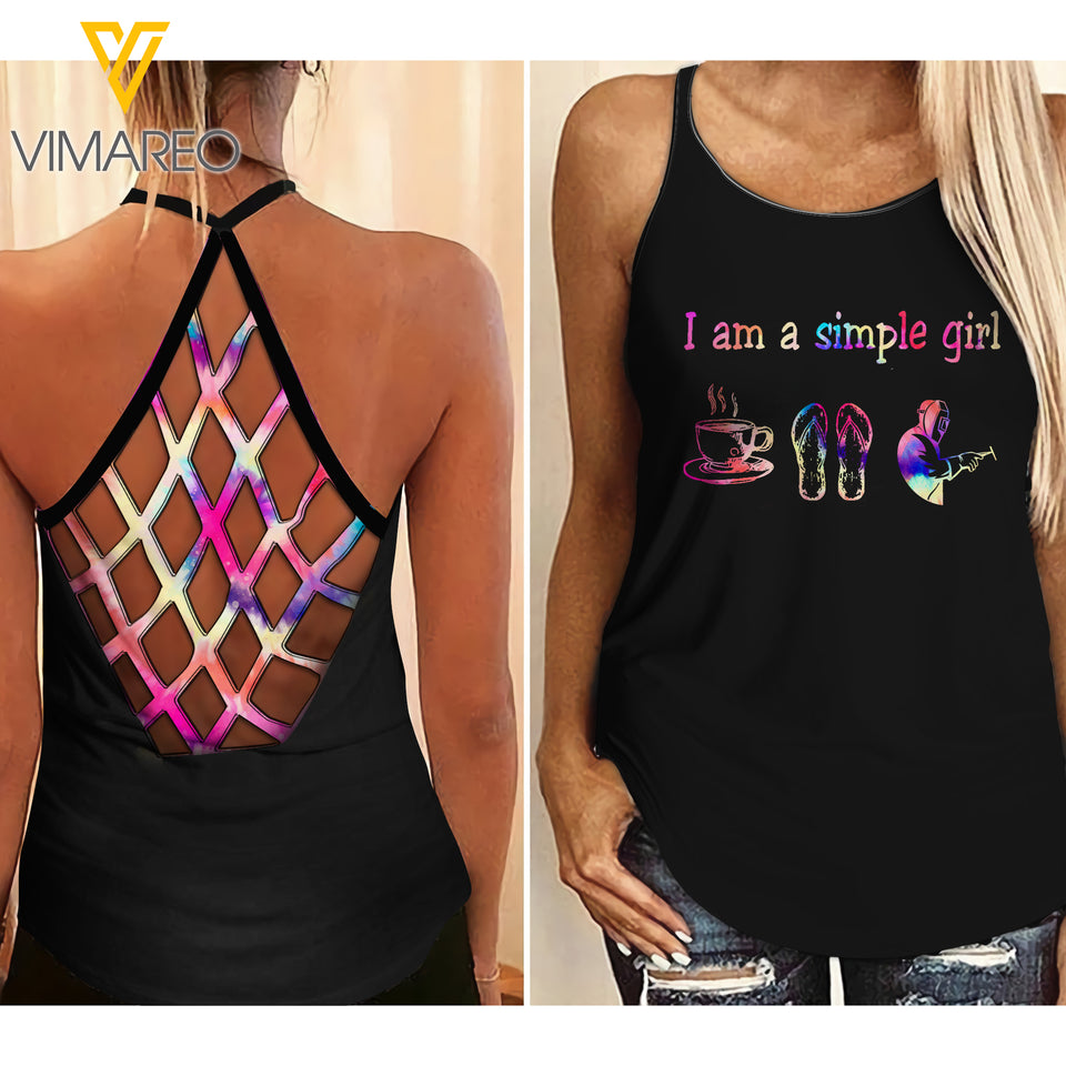 Welder Criss-Cross Open Back Camisole Tank Top MAR-MQ26