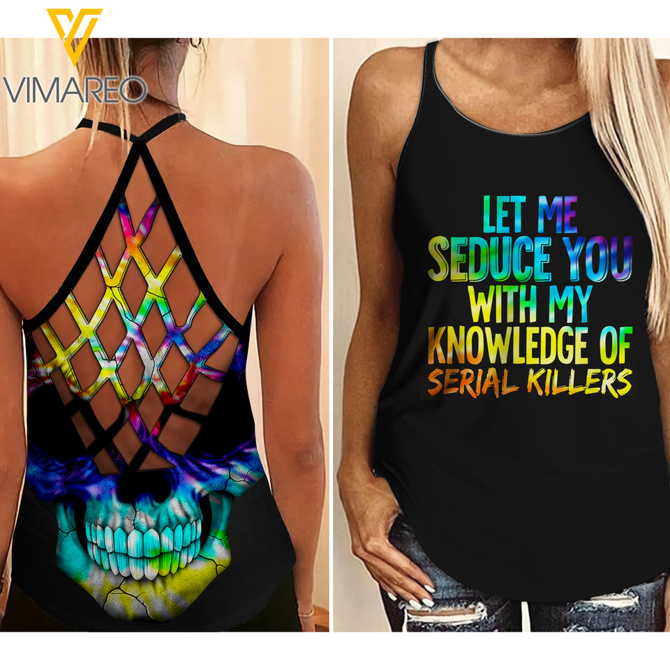 KNOWLEDGE Criss-Cross Open Back Camisole Tank Top TMTL SERIAL KILLER
