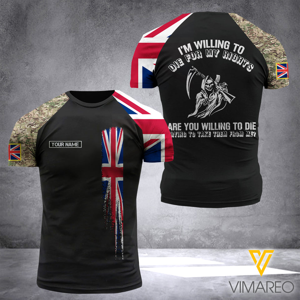 Customized UK United Kingdom Army Flag 3D PRINTED SHIRT 0604NGBD