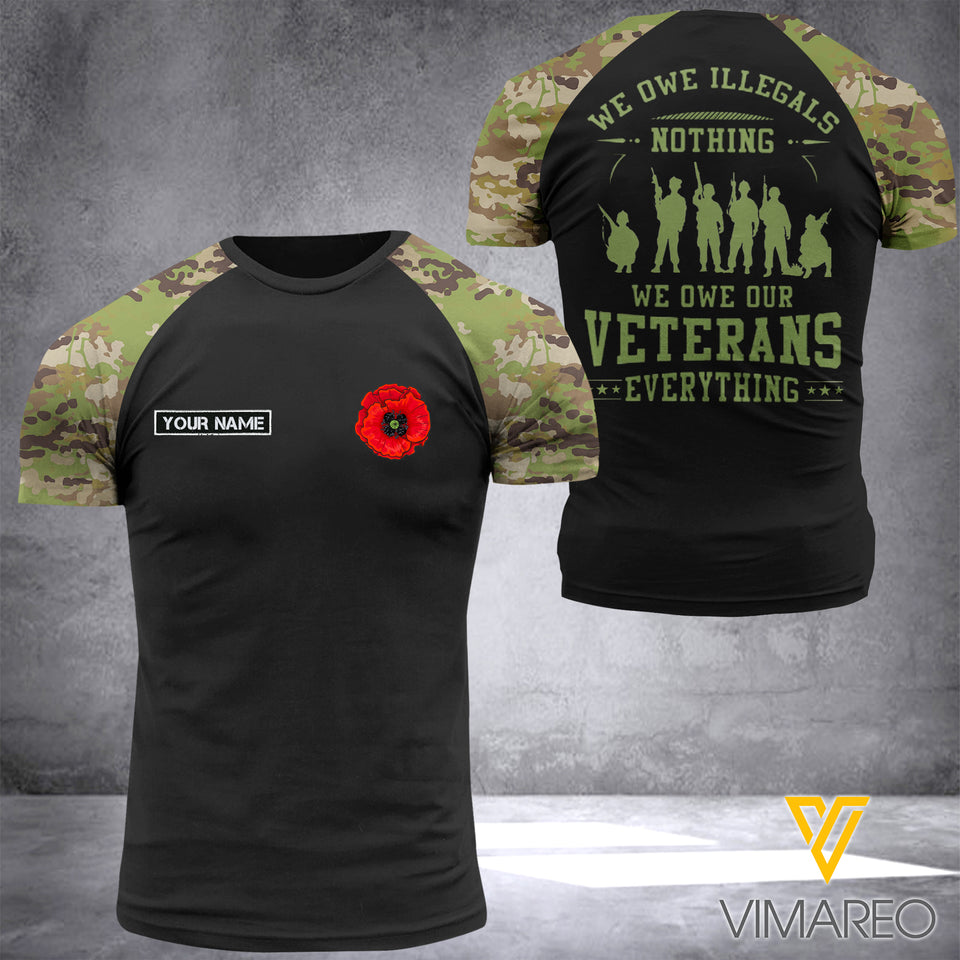 AUSTRALIAN VETERAN WE OWE CAMO CUSTOMIZE T SHIRT 3D PRINTED