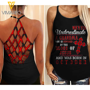Grandma Was Born In October Criss-Cross Open Back Camisole Tank Top SEP-NL01