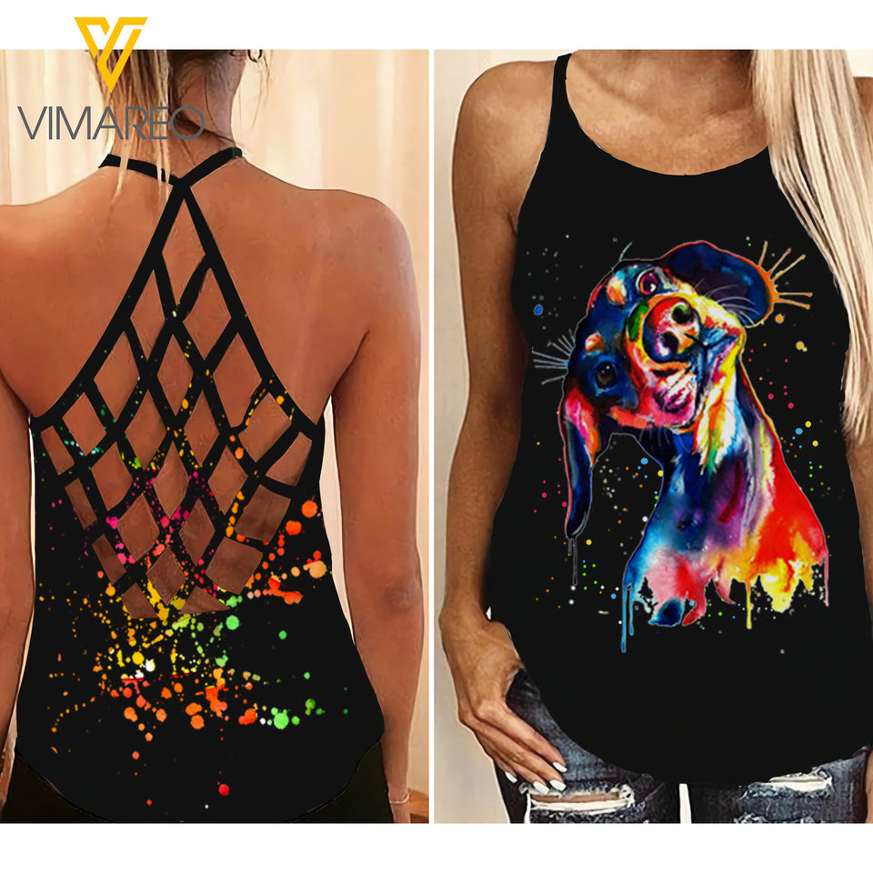 Dachshund Dog Criss-Cross Open Back Camisole Tank Top CMJEW