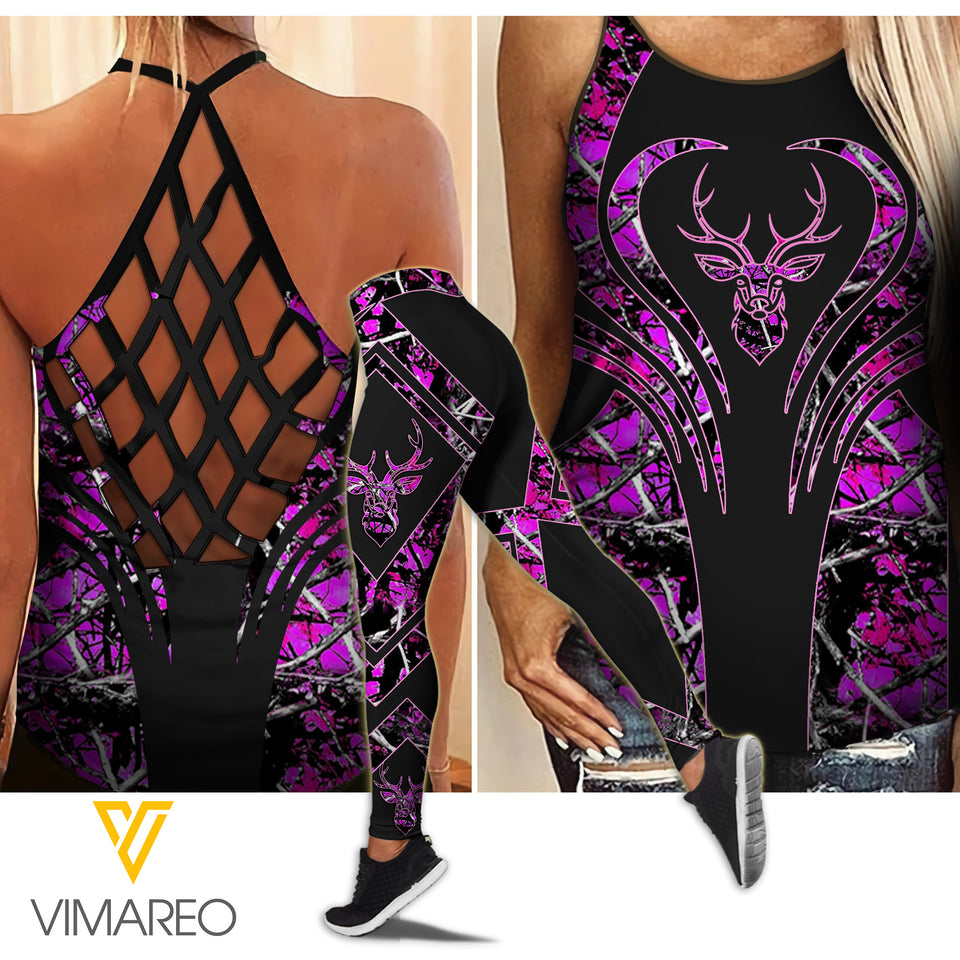 Hunting Girl Criss-Cross Open Back Camisole Tank Top Legging MCEFYE3