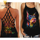 Doberman Dog Criss-Cross Open Back Camisole Tank Top CMJEW