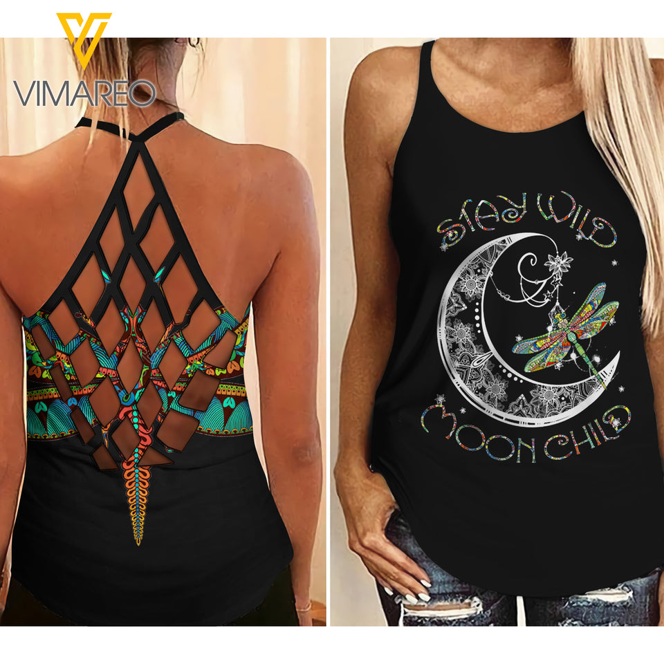 Dragonfly Criss-Cross Open Back Camisole Tank Top DTCJEW2
