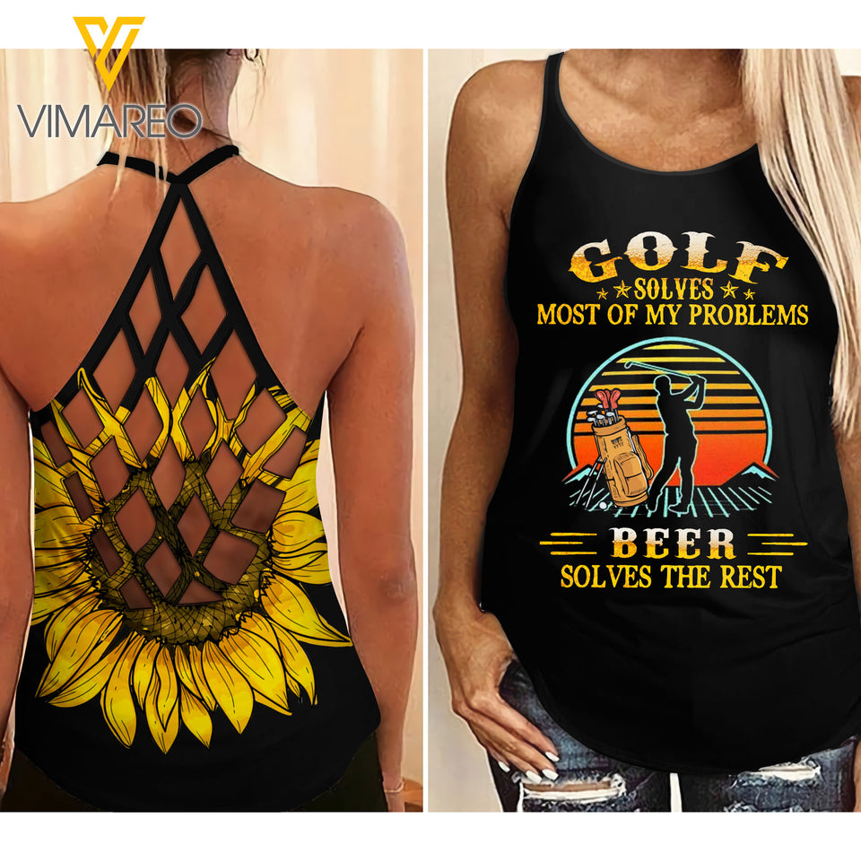 Golf Wine Girl Criss-Cross Open Back Camisole Tank Top MCJEH