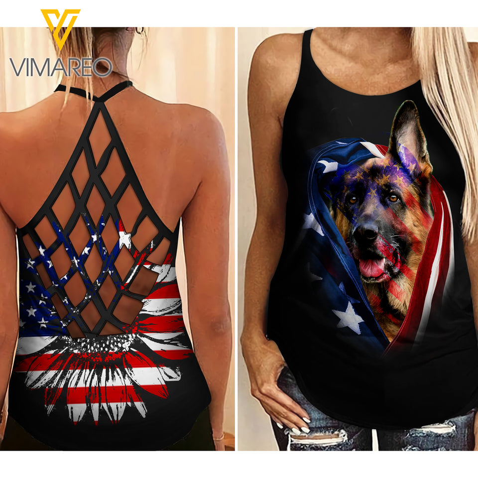 German Shepherd Dog Criss-Cross Open Back Camisole Tank Top MMBEJ