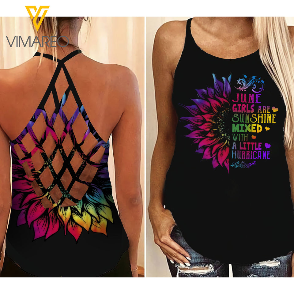 June Girl Criss-Cross Open Back Camisole Tank Top Legging MIXTDS