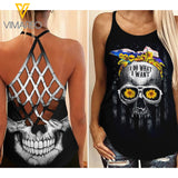 SKULL GIRL SUNFLOWER CRISS-CROSS OPEN BACK CAMISOLE TANK TOP